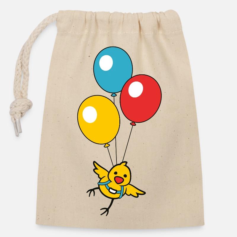 Poussin ballon - Sac cadeau en coton avec cordon (14 x 20 cm) - nature