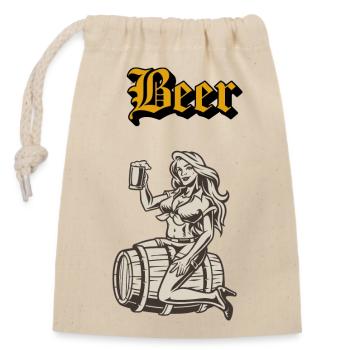 Drinking beer - Closable cotton gift bag (14x20cm) - nature - Front