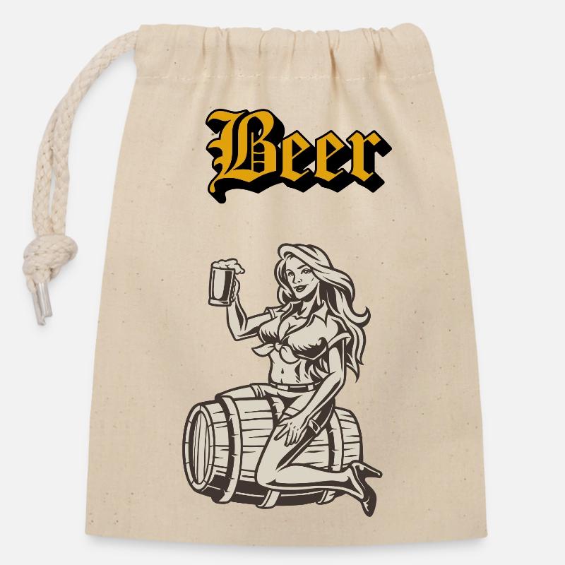 Drinking beer - Closable cotton gift bag (14x20cm) - nature