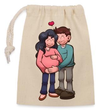 Cartoon Pregnant Couple - Closable cotton gift bag (14x20cm) - nature - Front