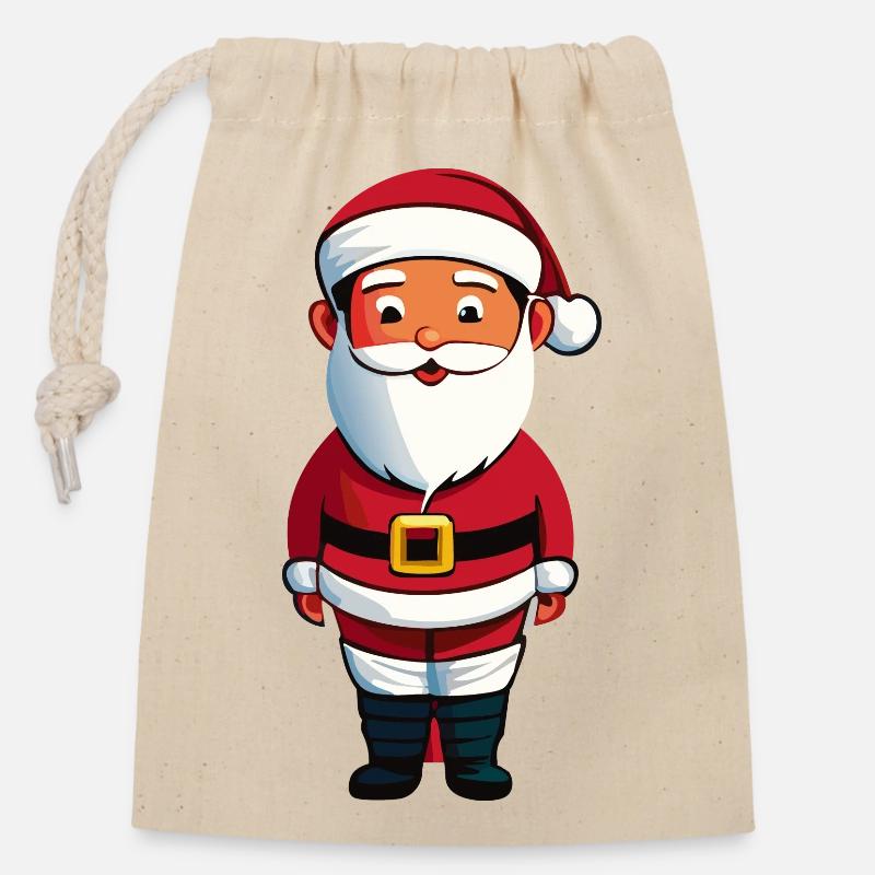 Père Noël / Noël - Sac cadeau en coton avec cordon (14 x 20 cm) - nature