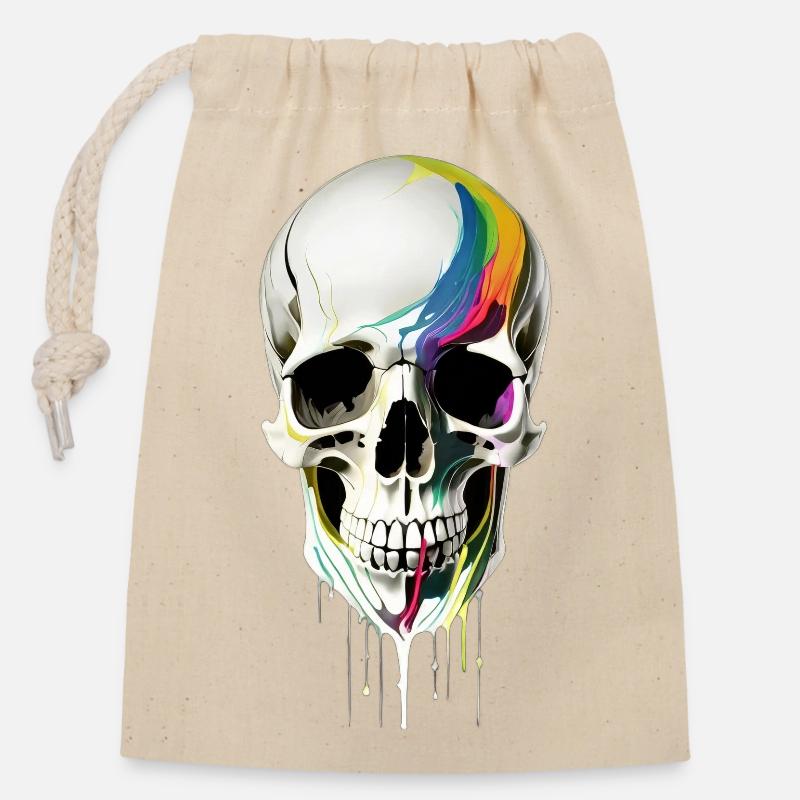 Skull with paint running down it - Closable cotton gift bag (14x20cm) - nature