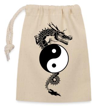 Dragon chinois yin yang - Sac cadeau en coton avec cordon (14 x 20 cm) - nature - Devant