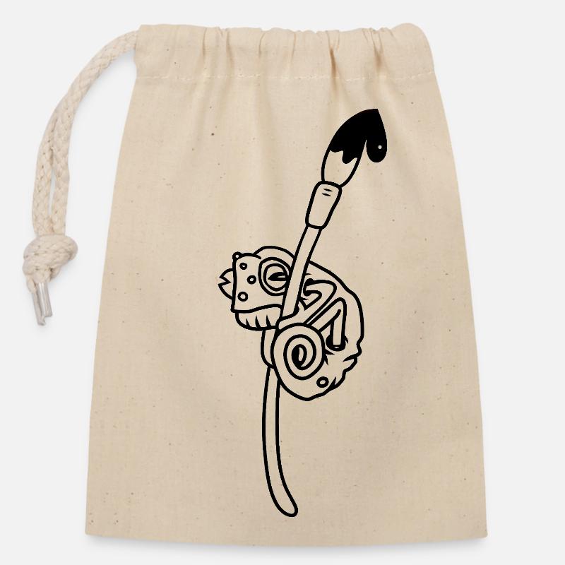 Caméléon - Sac cadeau en coton avec cordon (14 x 20 cm) - nature