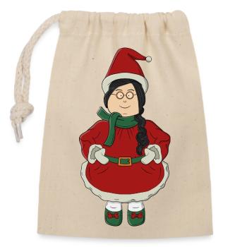 Weihnachtsmannmädchen im roten Kleid - Verschließbarer Geschenkbeutel aus Baumwolle (14x20cm) - Natur - Vorne
