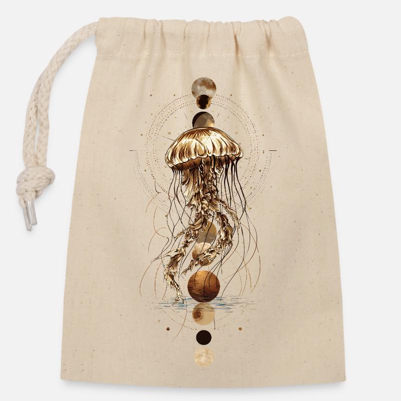 Boho Qualle mit Mondphasen – Mystisches Design - Verschließbarer Geschenkbeutel aus Baumwolle (14x20cm) - Natur