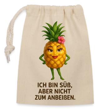 Süße Ananas mit frechem Humor - Verschließbarer Geschenkbeutel aus Baumwolle (14x20cm) - Natur - Vorne