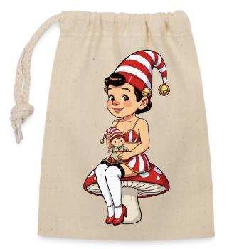 Fille lutin avec poupée bébé - Sac cadeau en coton avec cordon (14 x 20 cm) - nature - Devant