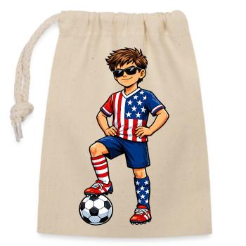 Fußball Junge USA Amerika Fan Amerikanische Flagge - Verschließbarer Geschenkbeutel aus Baumwolle (14x20cm) - Natur - Vorne