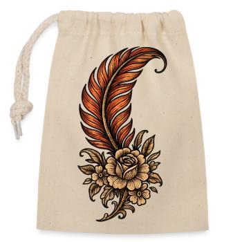 Plume ornée avec des fleurs – tatouage vintage - Sac cadeau en coton avec cordon (14 x 20 cm) - nature - Devant