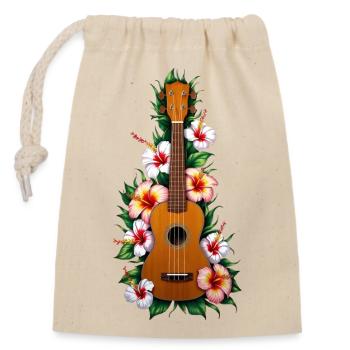 Ukulele with hibiscus colorful - Verschließbarer Geschenkbeutel aus Baumwolle (14x20cm) - Natur - Vorne
