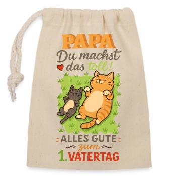 1. Vatertag - Verschließbarer Geschenkbeutel aus Baumwolle (14x20cm) - Natur - Vorne