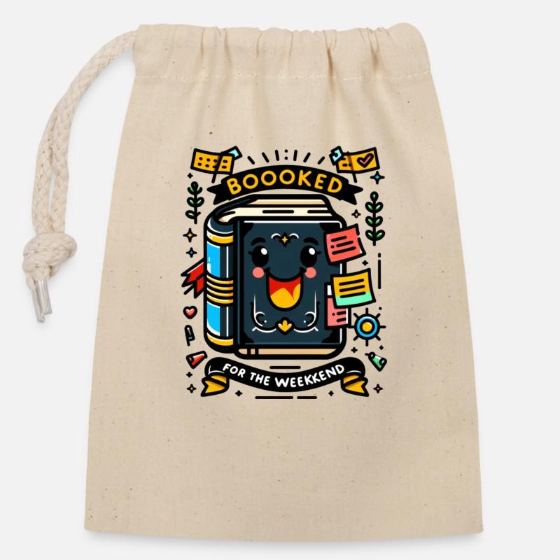 Booked for the Weekend - Closable cotton gift bag (14x20cm) - nature