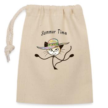 Frohes Le Chat SUMMER TIME - Verschließbarer Geschenkbeutel aus Baumwolle (14x20cm) - Natur - Vorne