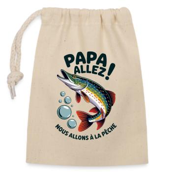 Papa allez! Nous allons à la pêche ! Brochet bondi - Sac cadeau en coton avec cordon (14 x 20 cm) - nature - Devant