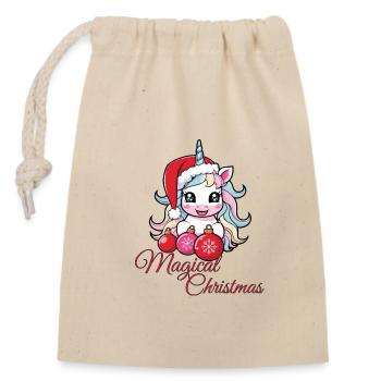 Licorne de Noël Adorable _ magical christmas - Sac cadeau en coton avec cordon (14 x 20 cm) - nature - Devant
