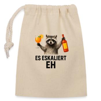 Waschbär Party Spruch Es Eskaliert Eh Lustig - Verschließbarer Geschenkbeutel aus Baumwolle (14x20cm) - Natur - Vorne