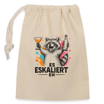Waschbär Party Spruch Es Eskaliert Eh Lustig - Verschließbarer Geschenkbeutel aus Baumwolle (14x20cm) - Natur - Vorne