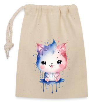 Niedliches Aquarell Kawaii Kätzchen - Verschließbarer Geschenkbeutel aus Baumwolle (14x20cm) - Natur - Vorne