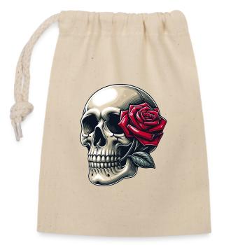 Skull with rose between the teeth - Closable cotton gift bag (14x20cm) - nature - Front