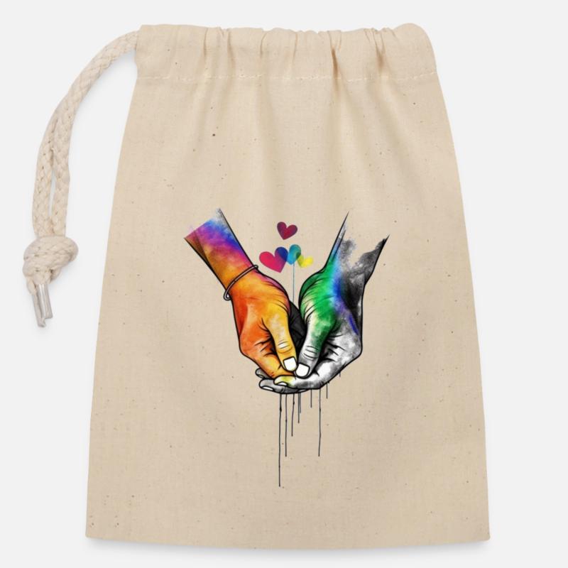 Pride Love Hände - Verschließbarer Geschenkbeutel aus Baumwolle (14x20cm) - Natur