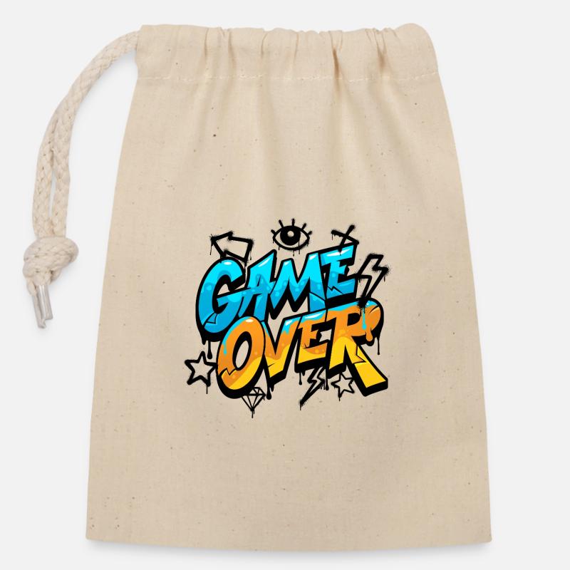 Game over - Closable cotton gift bag (14x20cm) - nature