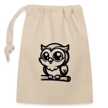 Niedliche Cartoon Eule für Kinder Eulenmotiv - Verschließbarer Geschenkbeutel aus Baumwolle (14x20cm) - Natur - Vorne