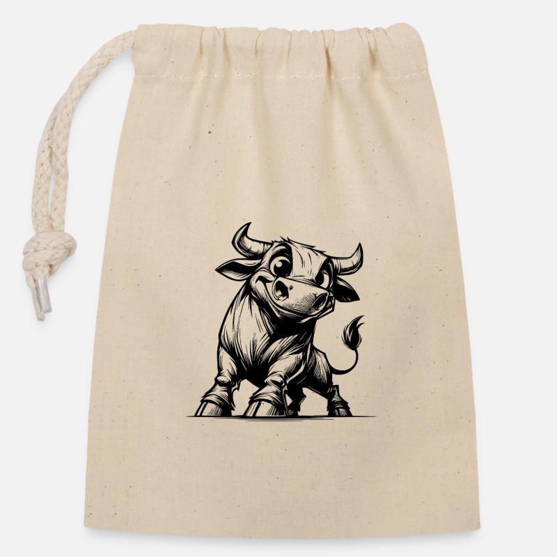 Dessin de taureau au crayon avec des cornes géantes - Sac cadeau en coton avec cordon (14 x 20 cm) - nature