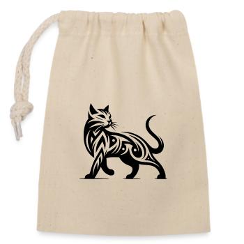 Tatouage de chat tribal dans une élégance élégante - Sac cadeau en coton avec cordon (14 x 20 cm) - nature - Devant