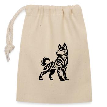 Schattierte Tribal Linienkunst Husky Hund Design - Verschließbarer Geschenkbeutel aus Baumwolle (14x20cm) - Natur - Vorne