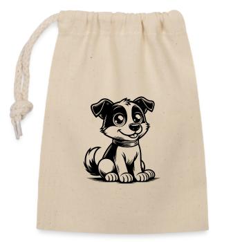 Portrait de chien aux yeux fidèles et souriant - Sac cadeau en coton avec cordon (14 x 20 cm) - nature - Devant