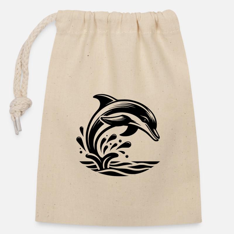 Saut élégant tatouage dauphin - Sac cadeau en coton avec cordon (14 x 20 cm) - nature