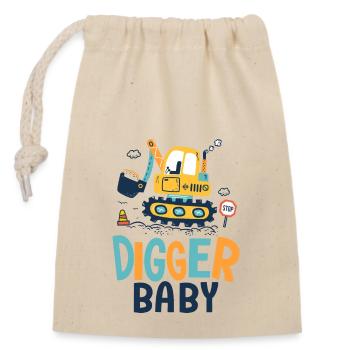 baby digger naissance bébé, papa chantier - Sac cadeau en coton avec cordon (14 x 20 cm) - nature - Devant