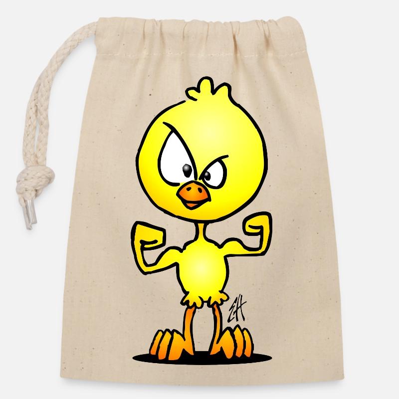 Poussin - Sac cadeau en coton avec cordon (14 x 20 cm) - nature