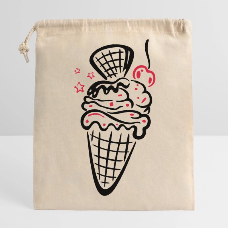 Eis, ice, Eiswaffel mit Kirsche Sac cadeau en coton avec cordon (14 x 20 cm)