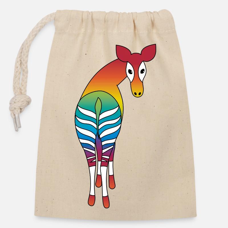 Rainbow Okapi - Closable cotton gift bag (14x20cm) - nature
