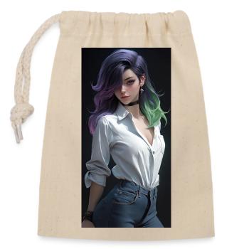 Ethereal Elegance: Beautiful Anime Woman with - Closable cotton gift bag (14x20cm) - nature - Front