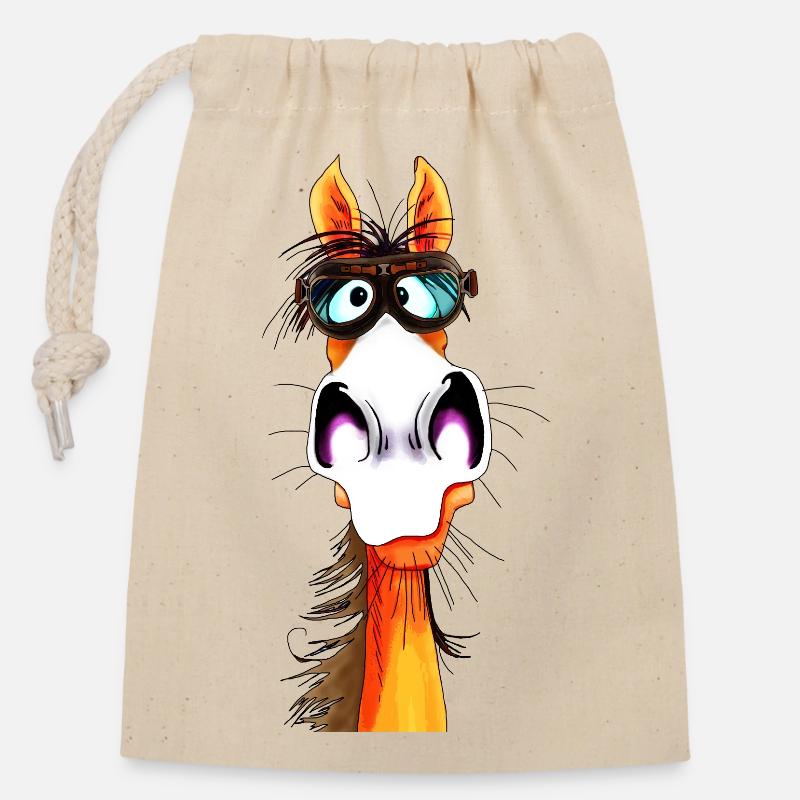 Horse Plotz - Closable cotton gift bag (14x20cm) - nature
