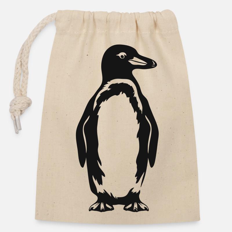 Penguin - Closable cotton gift bag (14x20cm) - nature