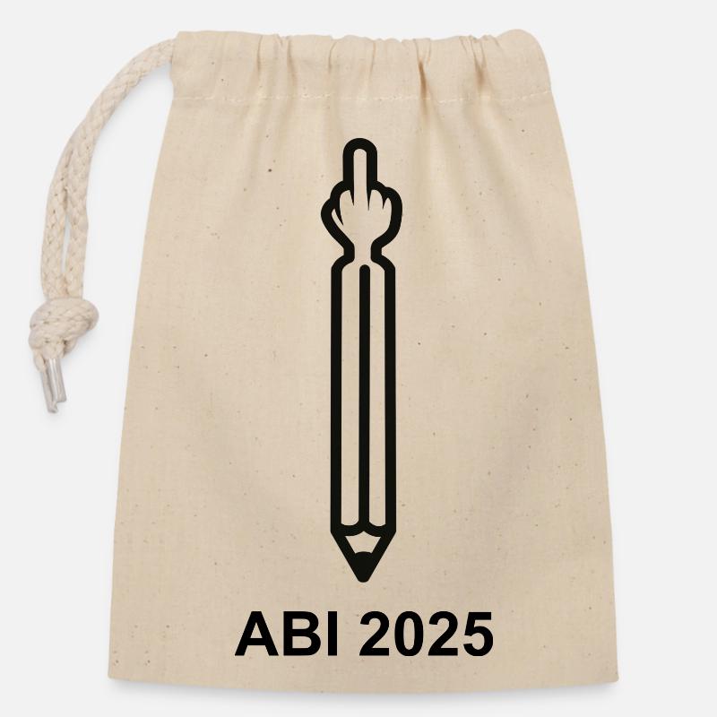 ABI 2025 - Stift mit Mittelfinger - Verschließbarer Geschenkbeutel aus Baumwolle (14x20cm) - Natur