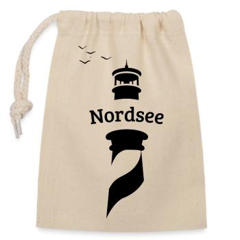 Nordsee Leuchtturm - Möwen - Verschließbarer Geschenkbeutel aus Baumwolle (14x20cm) - Natur - Vorne