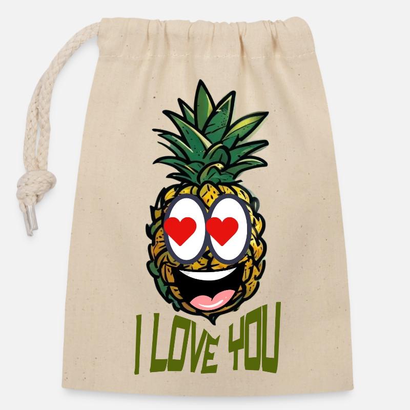 I LOVE YOU - Sac cadeau en coton avec cordon (14 x 20 cm) - nature