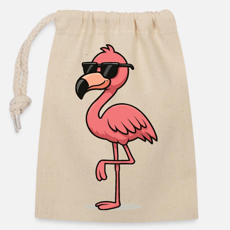 flamingo comic - Verschließbarer Geschenkbeutel aus Baumwolle (14x20cm) - Natur