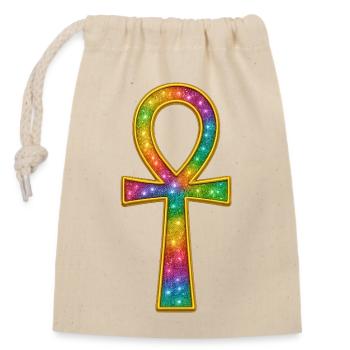 Funkelndes Ankh Symbol mit Regenbogenfarben - Verschließbarer Geschenkbeutel aus Baumwolle (14x20cm) - Natur - Vorne