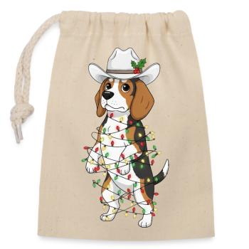 Funny Beagle Christmas Mistletoe Cartoon - Closable cotton gift bag (14x20cm) - nature - Front
