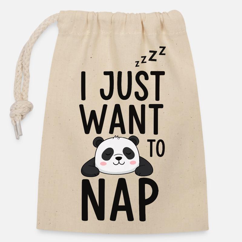 Mode de sommeil Panda Nap - Sac cadeau en coton avec cordon (14 x 20 cm) - nature