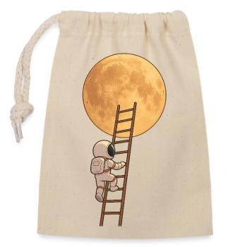 Astronautenleiter zum Mond - Verschließbarer Geschenkbeutel aus Baumwolle (14x20cm) - Natur - Vorne
