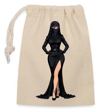 Schwarze Ninja-Eleganz - Verschließbarer Geschenkbeutel aus Baumwolle (14x20cm) - Natur - Vorne
