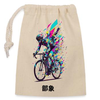 Lebendige Fahrrad-Burst-Kunst - Verschließbarer Geschenkbeutel aus Baumwolle (14x20cm) - Natur - Vorne