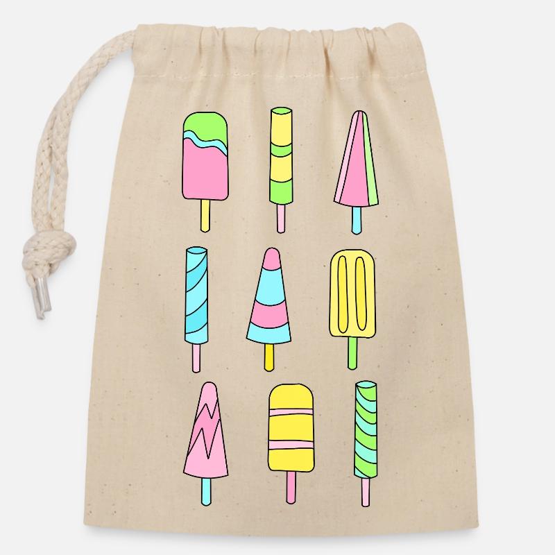 Bunte Eis am Stiel - Verschließbarer Geschenkbeutel aus Baumwolle (14x20cm) - Natur